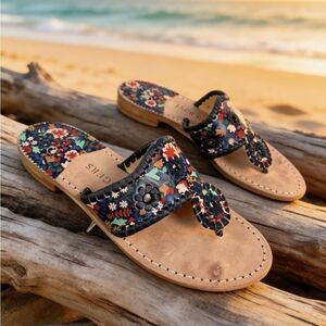 JACK ROGERS WOMENS FLORAL PRINT LEATHER SANDALS BLUE SIZE 6.5M